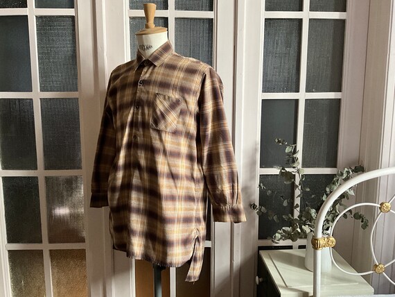 Vintage French Smock Checked Workshirt Work Shirt… - image 1