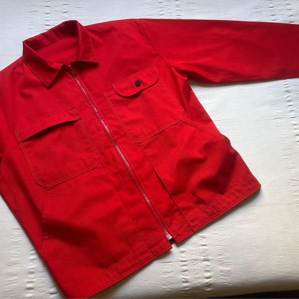 Vintage German Work Jacket Pit 24.5" Large Retro Worker Jacket Workwear Work Wear Hobo Chore Coat Work Shirt Work garment Red 2133
