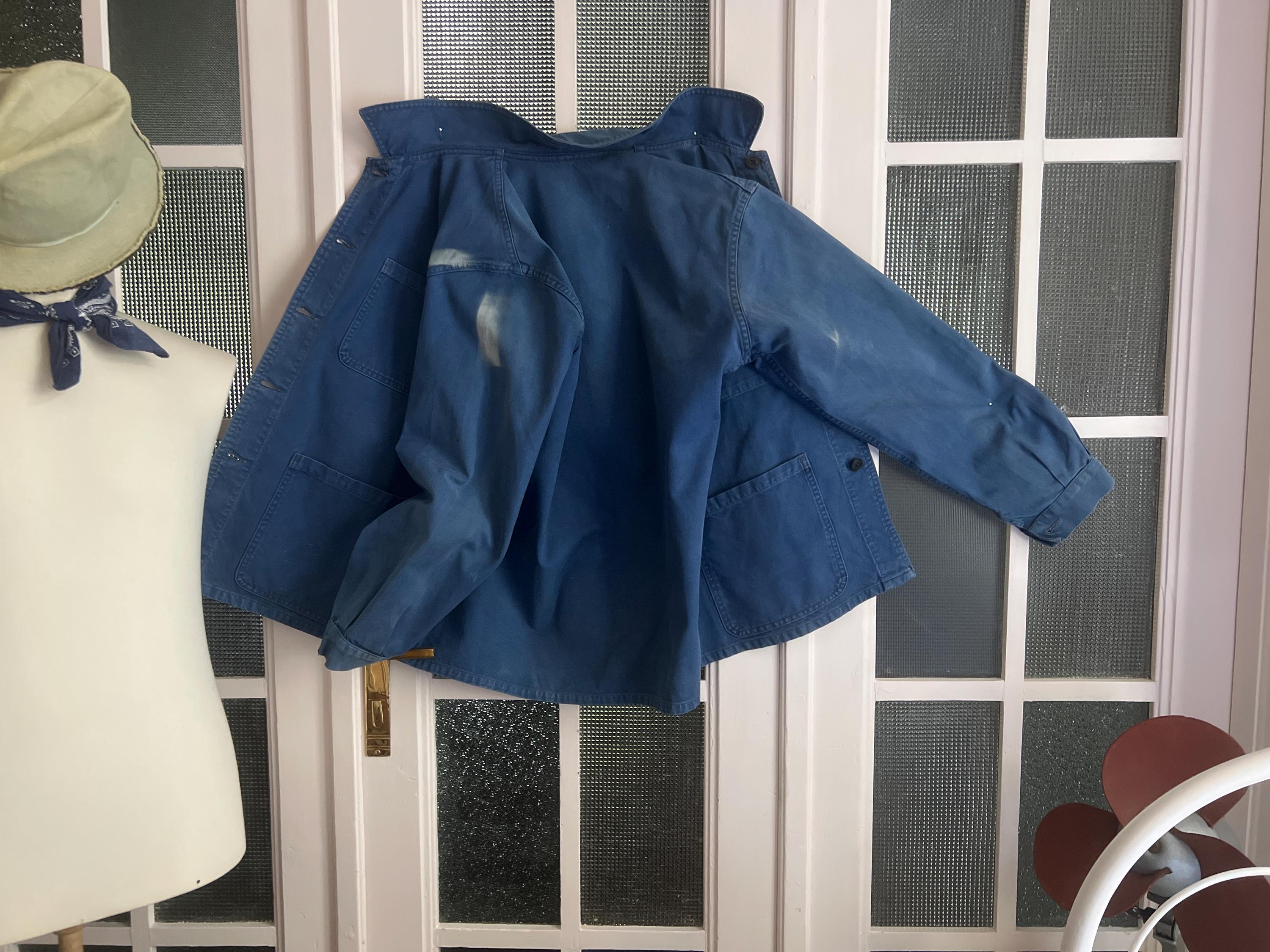 セ－ル！60s~ German Painter Work Jacket 60s Style French Chalk Blue Cotton Twill Canvas Chore Jacket
