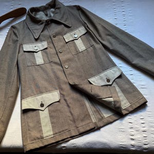 Vintage 60er Jahre 2 Tone Accessoire Jacke Hemd Mittelgroße Aufgabe Jacke Mantel Arbeitskleidung Arbeitskleidung Arbeiterarbeit 2327