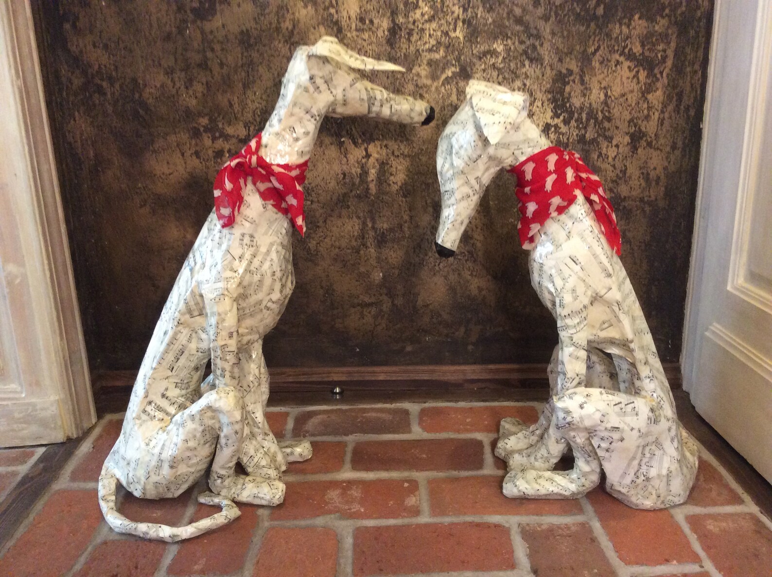 English Whippets Greyhounds Paper Mache Dogs Statue Sculpture Etsy