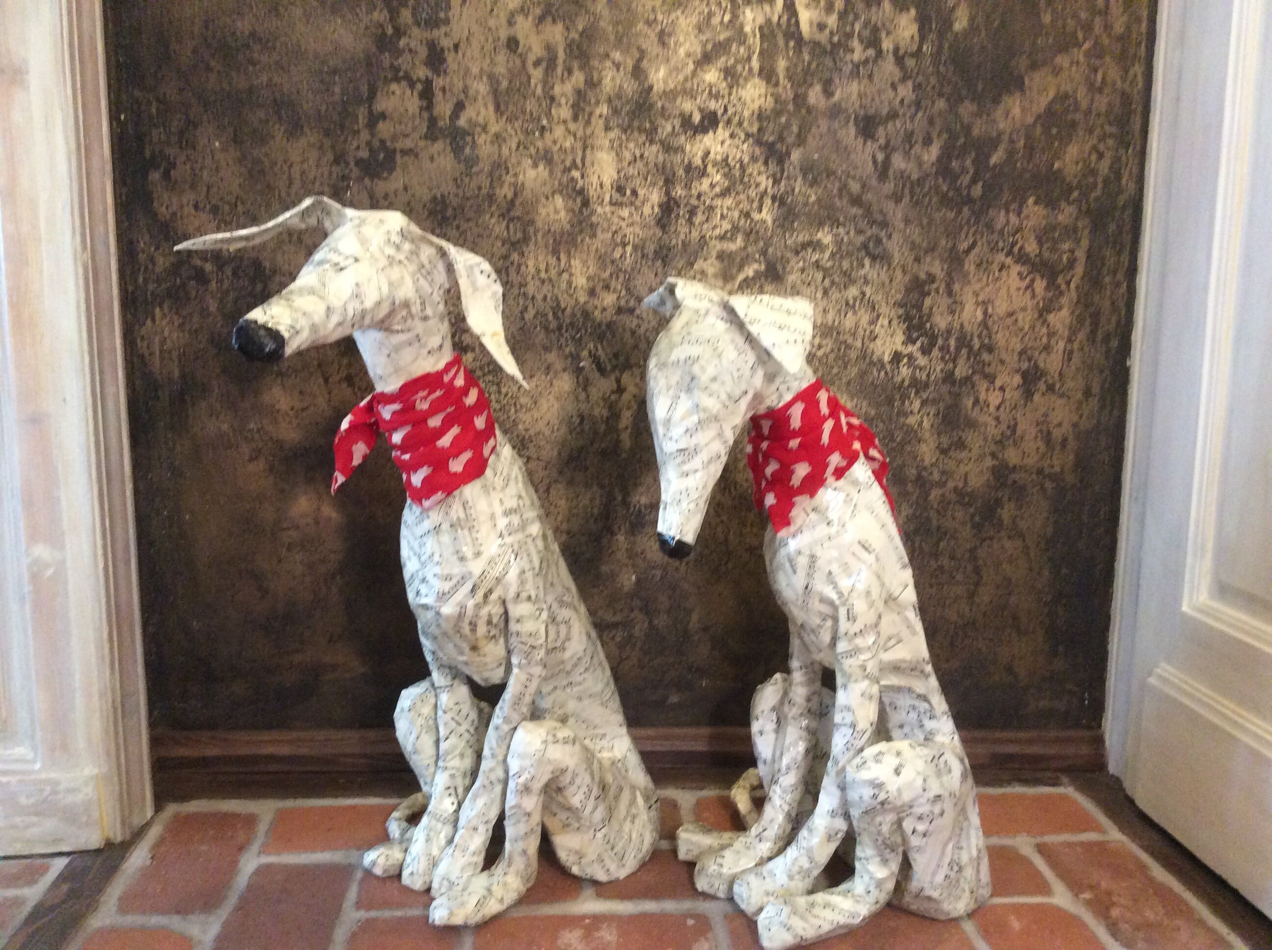 English Whippets Greyhounds Paper Mache Dogs Statue Sculpture Etsy