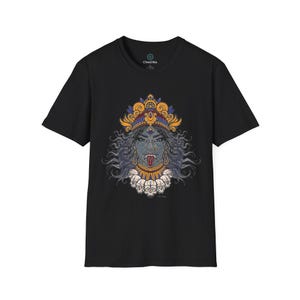 Goddess Kali Print Unisex T-Shirt, Hindu Deity Tee, Spiritual Graphic Shirt, Black and White Top, Meditation Clothing, Yoga Wear