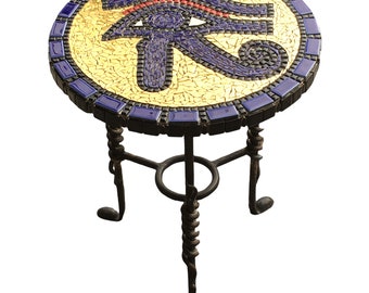 RA-Surrection ~ * Eye of Horus w/24K gold tile and hand forged iron snake table base