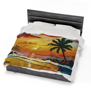 Sunset Print Velveteen Plush Blanket
