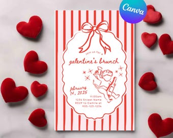 Whimsical Doodle Galentine's Day Invite, Valentine's Day Girls Night, Hand-Drawn Coquette Cupid Editable Digital Template