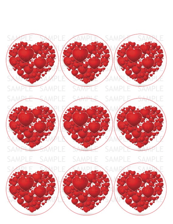 Perfect for Valentines Day 24 PRECUT Love Heart Sweets Themed Edible Wafer Paper Round Cake Toppers