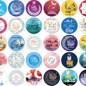 35 Eid Mubarak Stickers Decoraties Kleurrijk Fantastische Ontwerpen 35 Verschillende Ontwerpen Ramadan