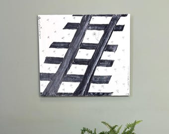 Original Oil Painting on Canvas, Black and White Impasto Art, Home Decor Art