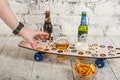 Skateboard Beer Tray with Glasses: Movable Pub Decor, Gift for Husband