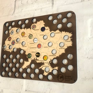 Ukrainian Gift Home Decor / Beer Cap Map Ukraine / Bar Decor/ Beer Caps Holder Map of Ukraine / Pub Decor