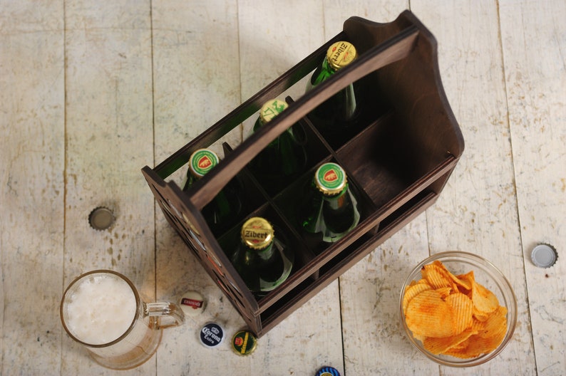 Gifts for Him Bottle Carrier 6 Pack / Beer Bottle Box / Beer Crate 6 / Beer Lover / Eco Valentine's Day GiftsFor Husband image 9