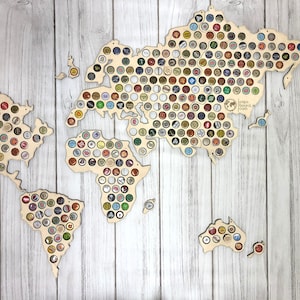 Original Gifts Wall World Map / Beer Cap Holder Map of the World / Beer Bottle Caps Map