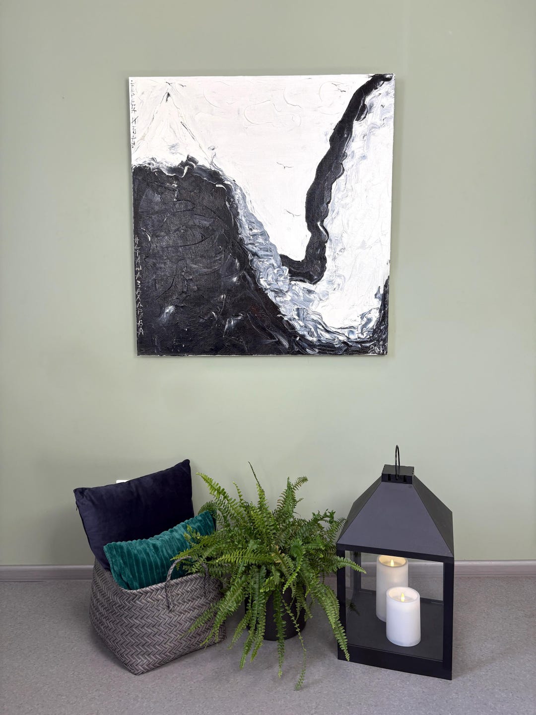Abstract Original Oil Painting on Canvas, Black and White Impasto Art ...