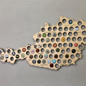 Bierdeckel Karte Österreich / Vatertags Geschenke / Bierdeckel Display Österreich Karte / Flaschenverschluss Halter Wanddekoration / Pub Dekor / Bierdeckel Sammler