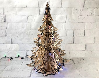 Albero di Natale tagliato al laser 3D - Decorazione del tavolo di Natale, albero di Natale in legno arredamento rustico moderno per la casa di Capodanno, dimensioni personalizzate disponibili - Italia