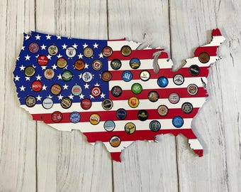 USA Beer Cap Map: Wooden Bottle Cap Display, Office Wall Decor, Gift for Colleague, Home Wall Art, Garage Decor