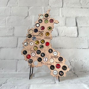 Milieuvriendelijk cadeau / Kaart van de Champagnestreek in Frankrijk / Houder voor champagnecapsule / Martini-cadeaus / Display champagnedop