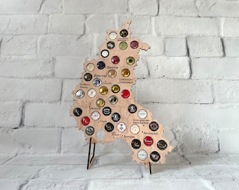 Champagne Cap Map: France Region, Wooden Display - Eco-Friendly Gift, Muselets, Mother's Day Gift