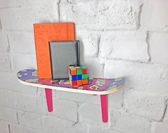 Play Room Decor / Bookshelves / Open Shelf Room Decor / Skateboard Art / Skateboard Shelf