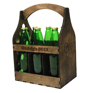Personalized Dark Wood Beer Caddy: 6 Pack Carrier