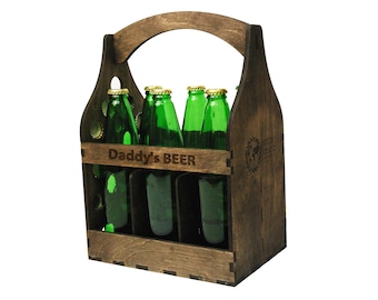 Personalized Dark Wood Beer Caddy: 6 Pack Carrier
