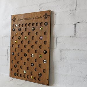 Personalized Champagne Cork Holder: Wooden Champagne Cap Display, Holds 73