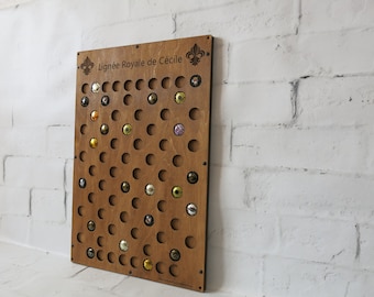 Personalized Champagne Cork Holder: Wooden Champagne Cap Display, Holds 73 bottle caps, Family Gift, Wedding Anniversary, Christmas Gift