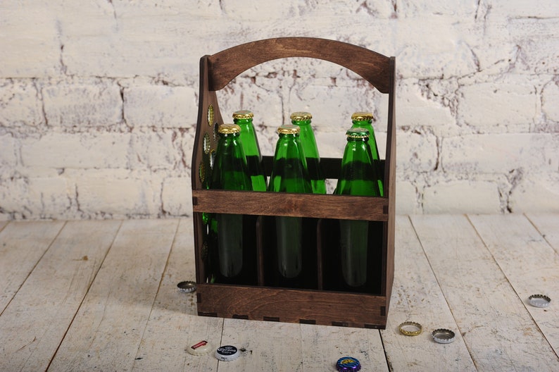 Gifts for Him Bottle Carrier 6 Pack / Beer Bottle Box / Beer Crate 6 / Beer Lover / Eco Valentine's Day GiftsFor Husband image 3