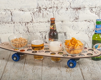 Gifts For Him Two Beer Glasses Flight Board / Pub Decor / Skateboard Deck Bar Table / Beer Tray Skateboard Art / Valentine's Day Gift