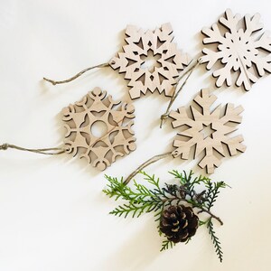 Rustic Wooden Snowflake Christmas Ornaments - Set of 4