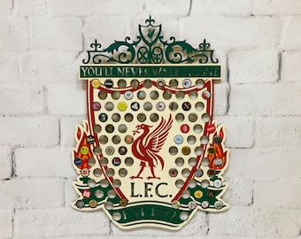 Liverpool FC Beer Cap Holder Wall Art: Handmade Football Fan Gift, Wall Decor for Man Cave & Gift for Liverpool Supporter