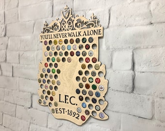 Beer Cap Display Liverpool FC  – Football Wall Decor, Sport Fan Gift, Eco-Friendly Birthday Gift for Him, Wooden Bottle Cap Holder