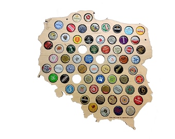 Wooden Poland Map / Bottle Caps Display / Beer Caps Holder / Pub Wall Decor