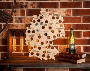 Germany Beer Cap Map: Wooden Wall Decor, Eco Gift, Bottle Caps Holder for Beer Lovers and Germany Lovers