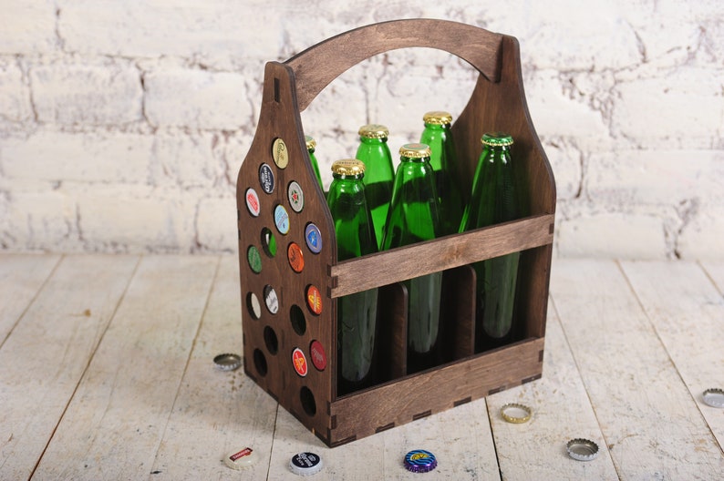 Gifts for Him Bottle Carrier 6 Pack / Beer Bottle Box / Beer Crate 6 / Beer Lover / Eco Valentine's Day GiftsFor Husband image 1