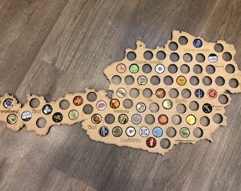 Beer Cap Map Austria / Valentine's Day Gifts for Brother Beer Cap Holder Austria Map/ Beer Map of Austria