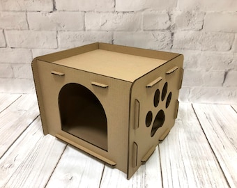 Personalized Pet Gift, Cardboard Cat House: Eco-Friendly Pet Bed