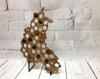 French Champagne Cap Map: Wood Art Display - 38 Crowns, Original Gift, Champagnes Plaques