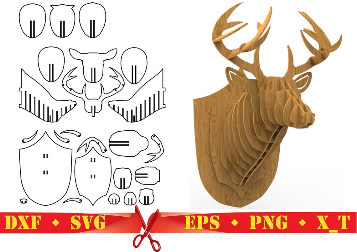 Deer Head 3D Puzzle Digital Télécharger CNC Cutting Files | Etsy