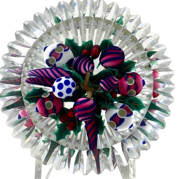 1994 Ken Rosenfeld Art Glass Christmas Tree Ornaments Paperweight 3 1/2” Dia