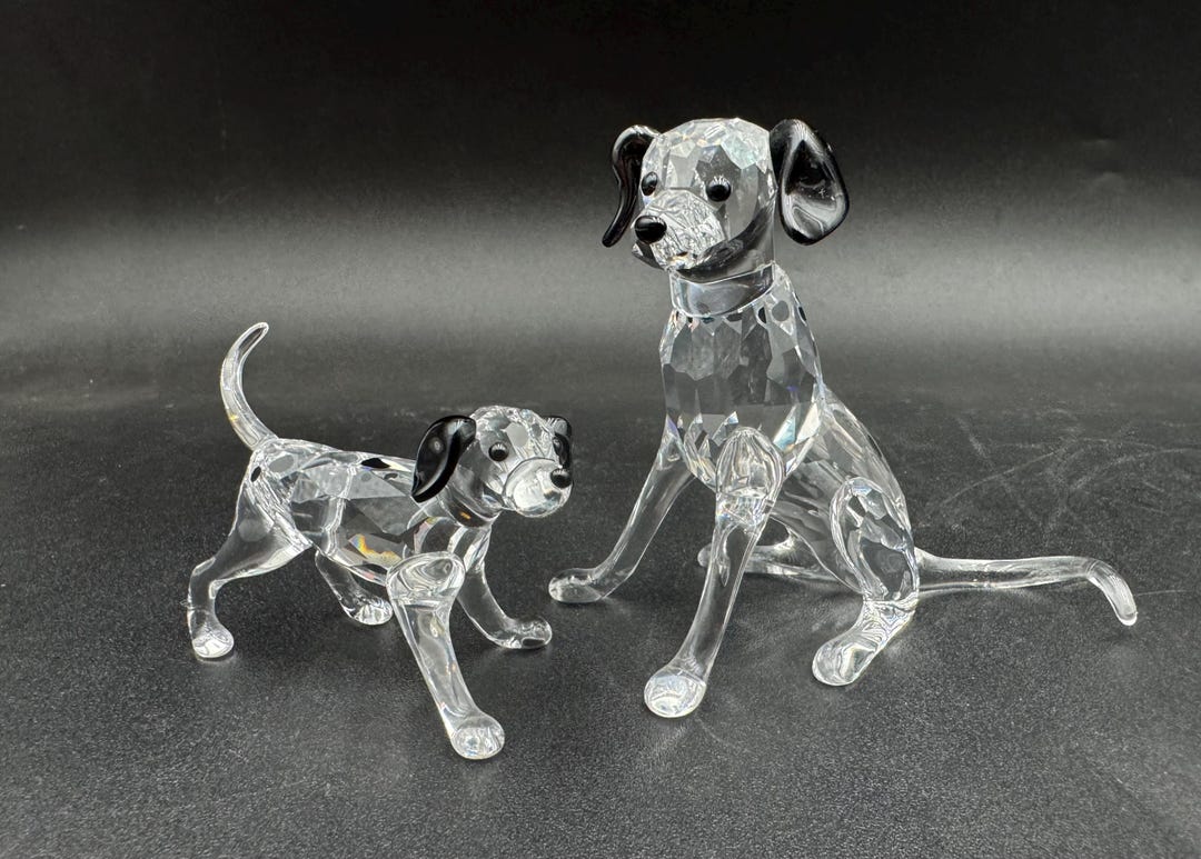Swarovski Crystal Dalmatian Mother & Puppy Dog Figurines Ex+ No