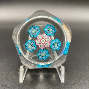 Perthshire PP14 Glass Millefiori Faceted Paperweight 2 1/2” W