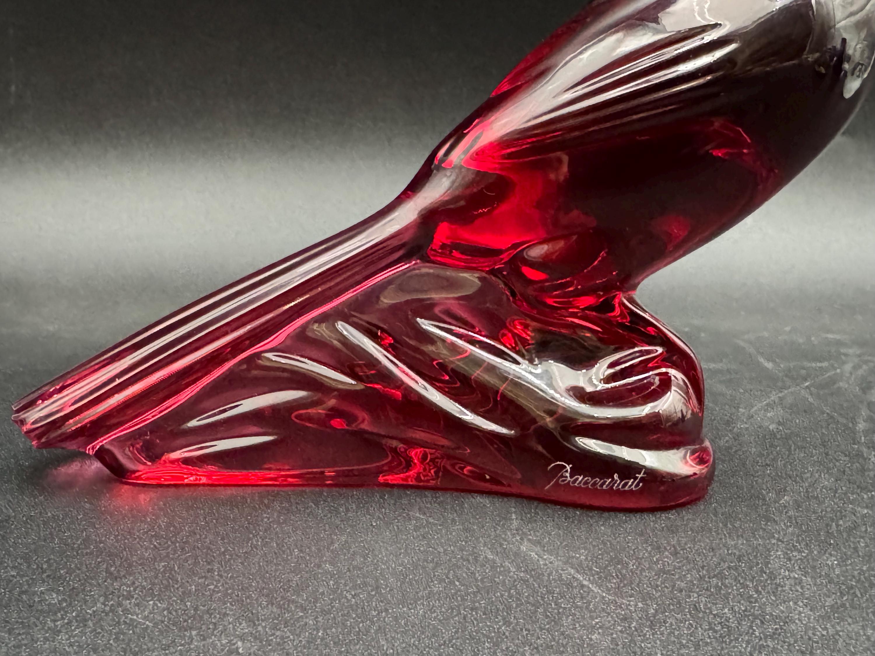 Baccarat France Crystal Red Cardinal Bird Sculpture Figurine