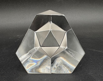 Steuben Glass #8289 Octron Prism Paperweight Sculpture 3” W Signed