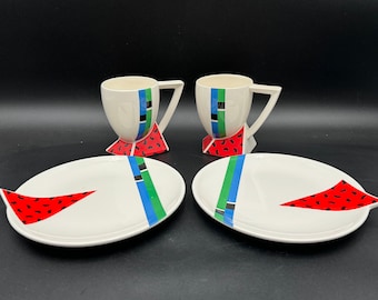 Juego de 4 piezas Fujimori Kato Kogei Alpha 3 platos y taza Estilo Memphis Muy bonito