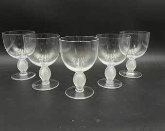 Set of 5 Lalique France Crystal Langeais Wine Glasses 5 1/4” H Excellent Signed