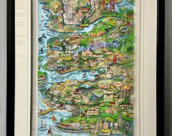 Huge Charles Fazzino "Along the Pacific Coast Highway" Framed Original 3-D Serigraph Signed 15/150 Beautifully Detailed