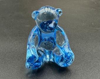非常に高い品質 Baccarat France Crystal Blue Spinning Teddy Bear Figurine クリスマス