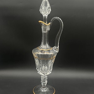 St Louis France Crystal “Excellence” Decanter w/ Handle Gold Trim 18 1/4” H